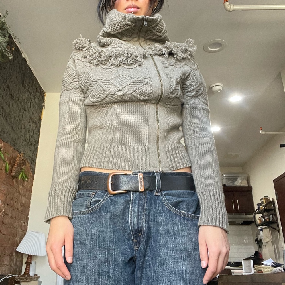 Nicholas K Sweater Womens Size Small Wool Cashmere Zip Up fringe